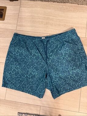 GAP Teal Floral-Pattern Swim Trunks